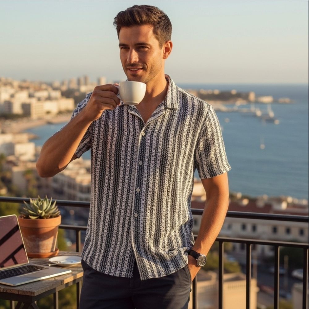 Men's Black and White Striped Shirt